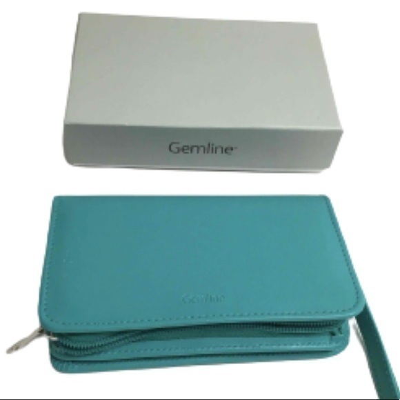 Gemline turquoise blue Lexi leather clutch wristlet NIB - Picture 1 of 4